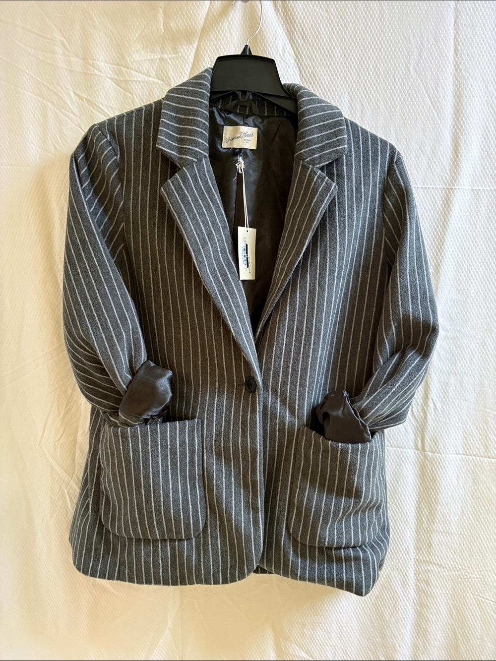 Striped Wool-Blend Blazer Jacket - Grey With Pinstripes XL NWT’s